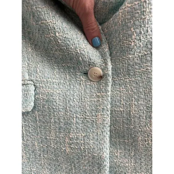 TALBOTS Women's Aqua Blue Luxe Tweed Tailored Career Blazer Jacket - Picture 6 of 14